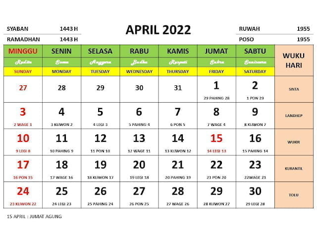 1 april 2022 kalender jawa