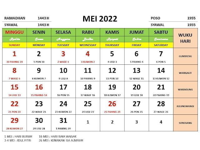 Tanggal lagi mei hari 2022 17 berapa Cara Menghitung