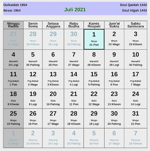 Jawa juli 2021 kalender Kalender Pendidikan