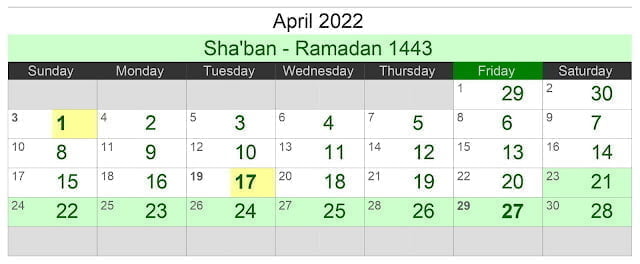 Kalender bulan april 2022